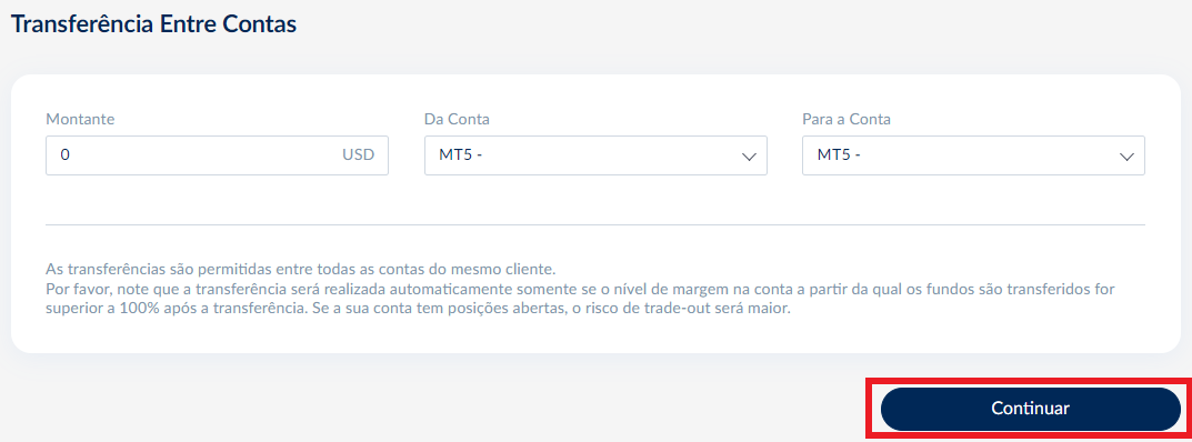 Transferência entre contas Suporte ActivTrades Global